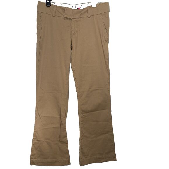 OLD COLLEGE INN Low Rise Flare Pants Chinos Stretch Y2K Womens 11 Khaki Tan - Picture 1 of 8